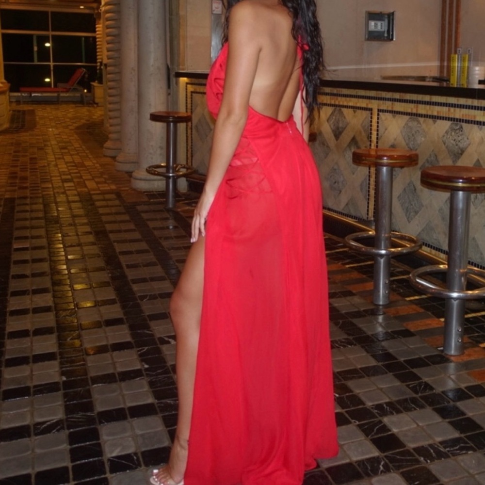 House of CB Red Halter Maxi - Picture 4 of 6